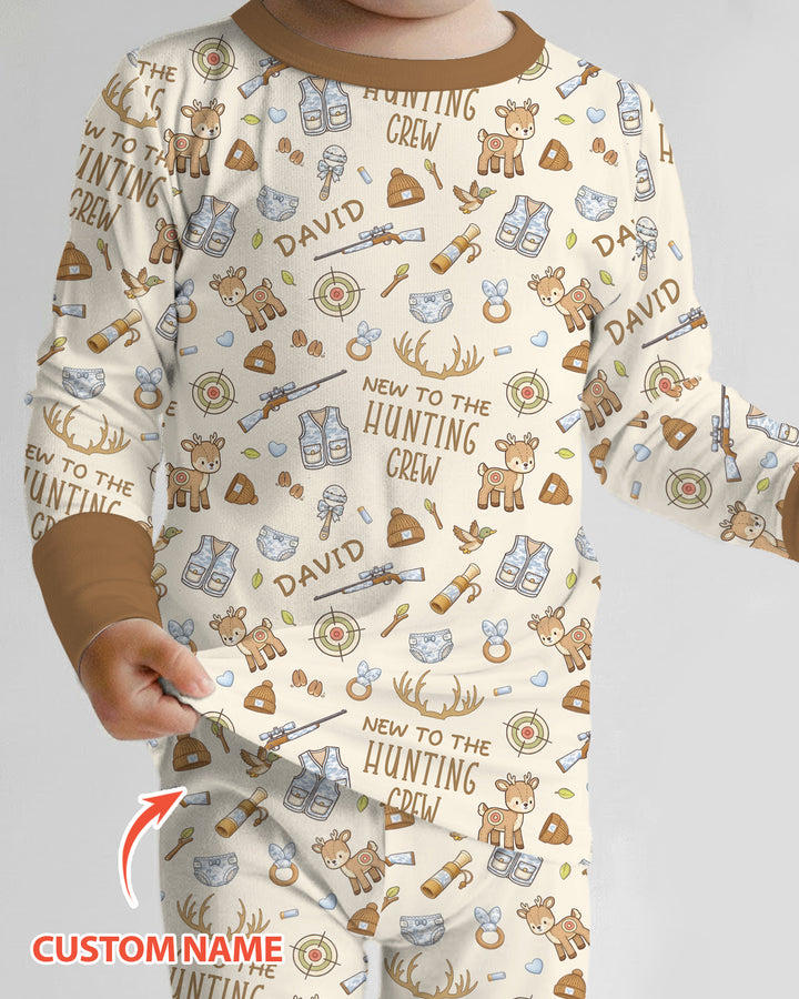 New To The Hunting Crew Custom Name Bamboo Two Piece Long Sleeve Pajama Set