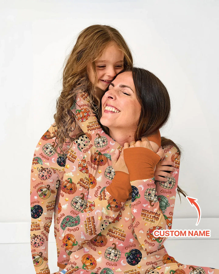 Custom Name You're A Glitter Pumpkin Bamboo Women Pajama Set