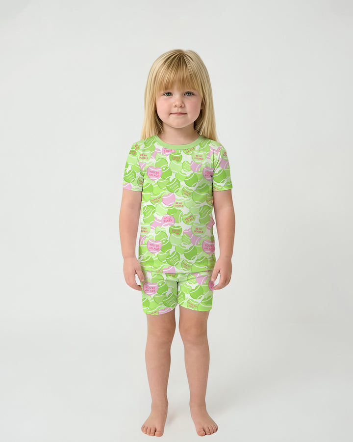 Tennis Candy Family Matching Bamboo Two Piece Short Sleeve Shorts Pajama Set
