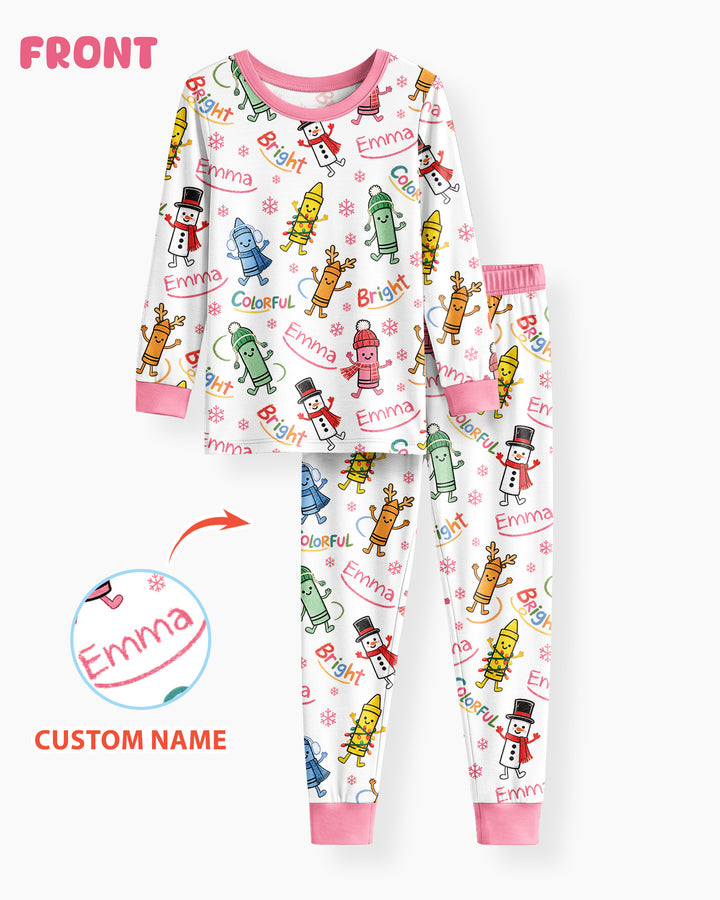 Custom Name Bright & Colorful Bamboo Two Piece Long Sleeve Pajama Set