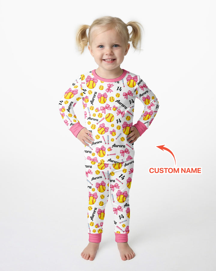 Little Softball Star Bamboo Two Piece Long Sleeve Pajama Set