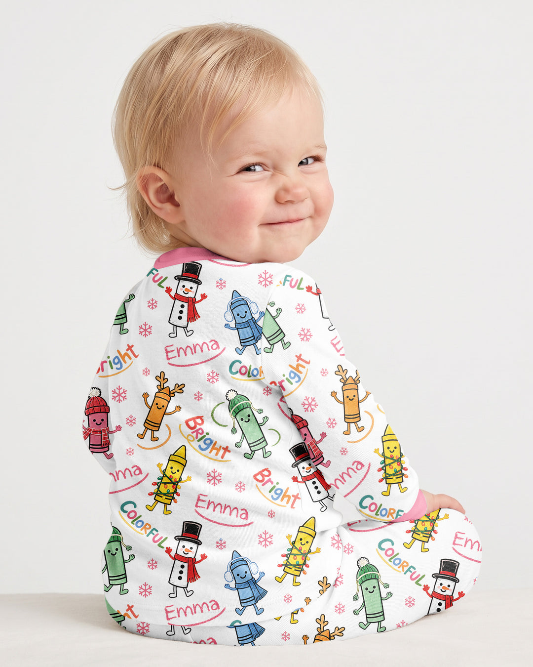 Custom Name Bright & Colorful Bamboo Two Piece Long Sleeve Pajama Set