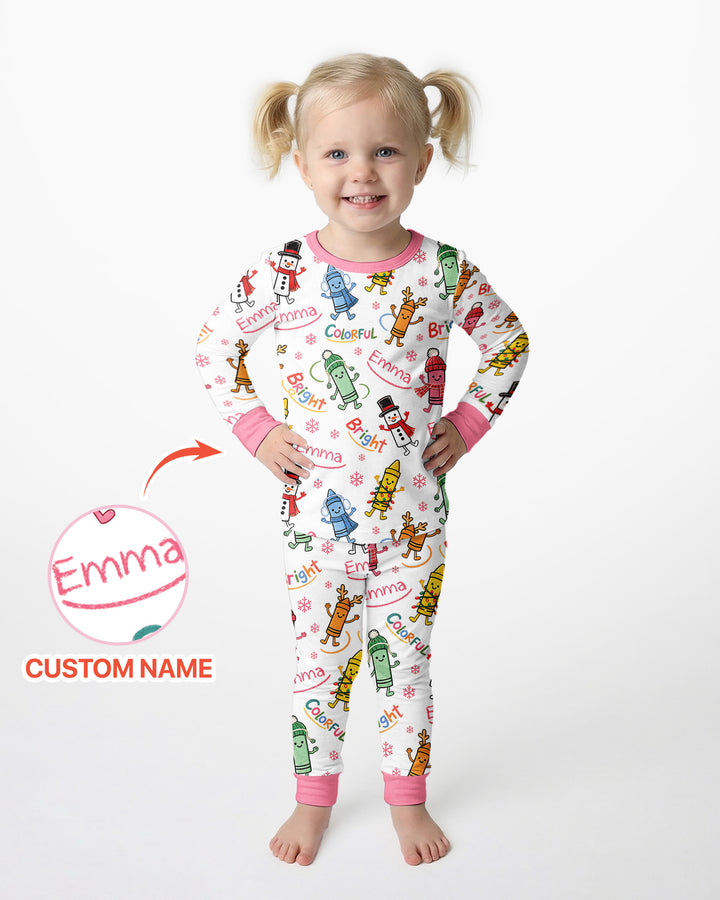 Custom Name Bright & Colorful Bamboo Two Piece Long Sleeve Pajama Set