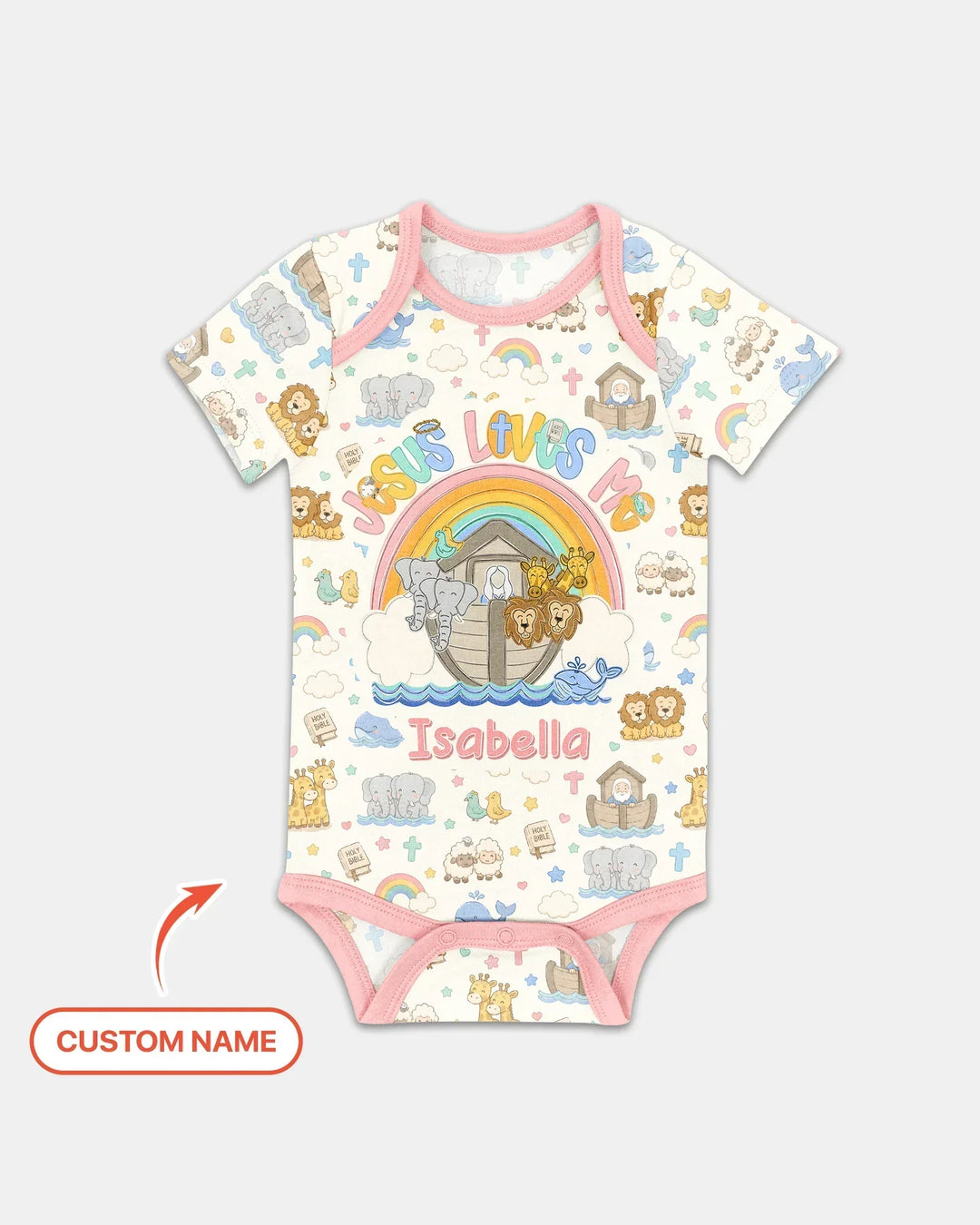 Custom Name Noah's Ark Jesus Loves Me Bamboo Bodysuit
