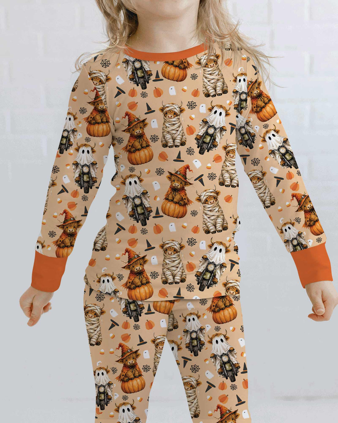 Funny Halloween Highland Cow Bamboo Two Piece Long Sleeve Pajama Set