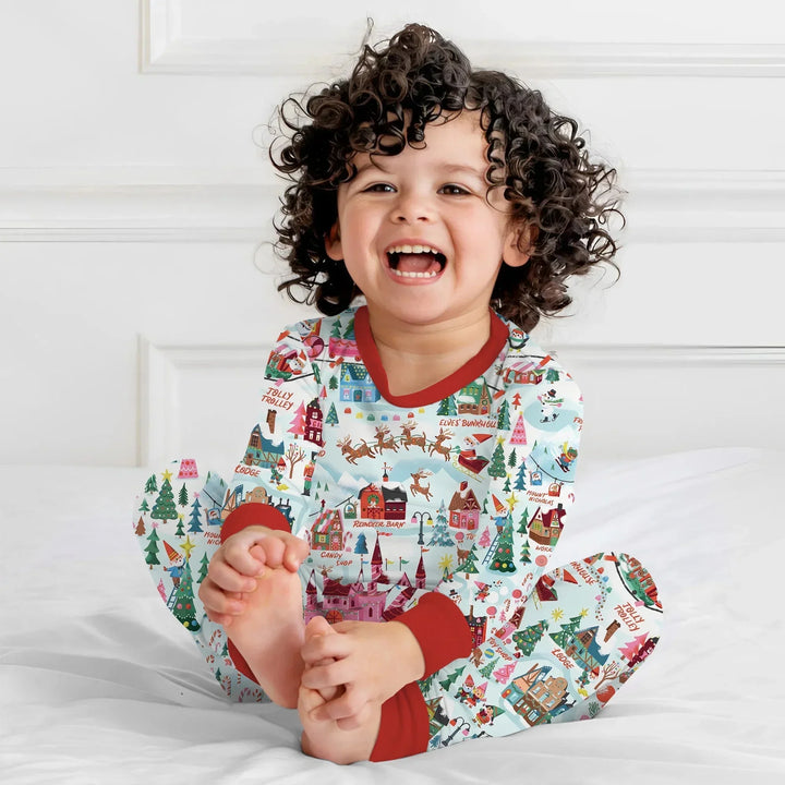 Santa's City Maps Two Piece Long Sleeve Pajama Set , Santa's City Maps Two Piece Long Sleeve Pajama Set - 12-18M / Green