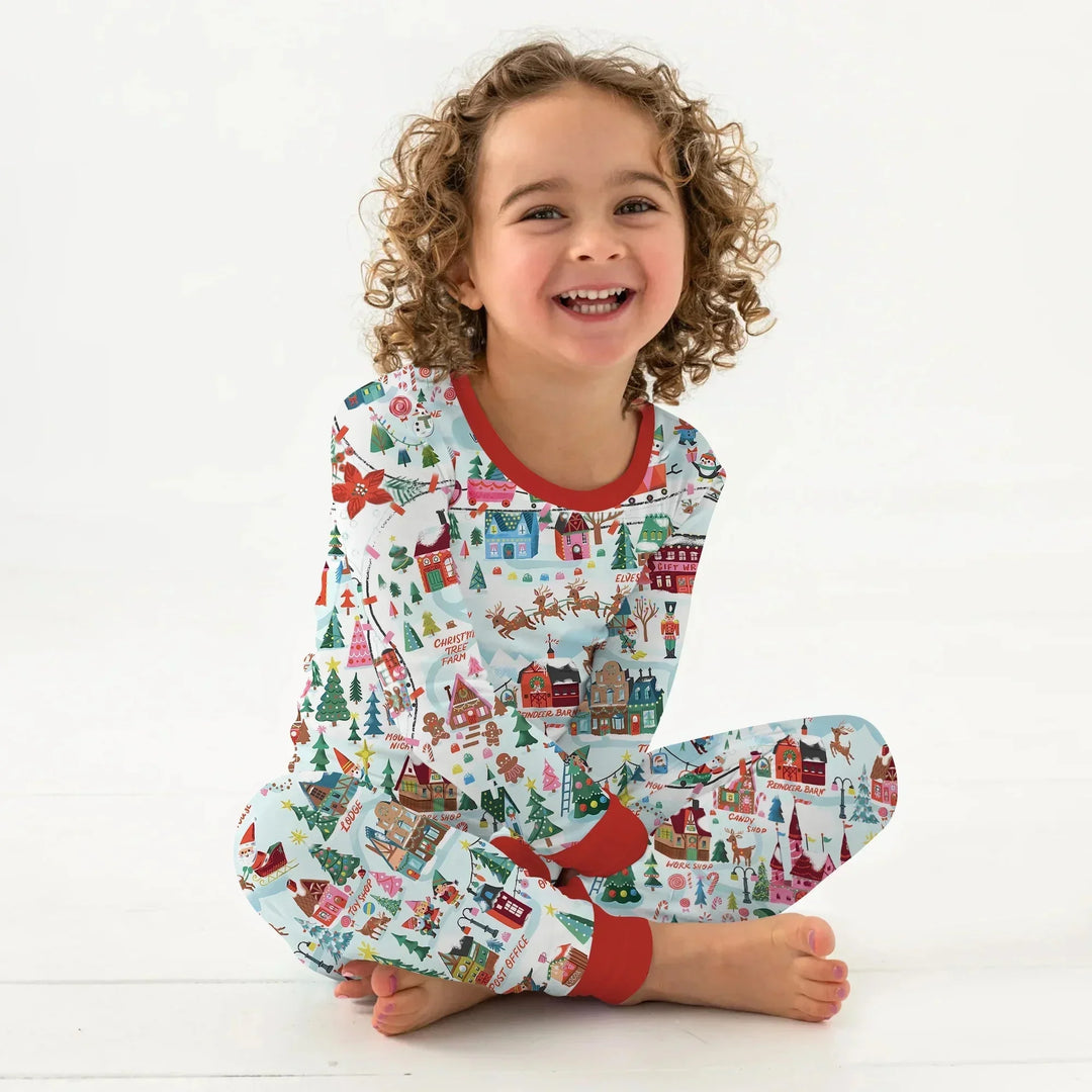 Santa's City Maps Two Piece Long Sleeve Pajama Set , Santa's City Maps Two Piece Long Sleeve Pajama Set - 12-18M / Green