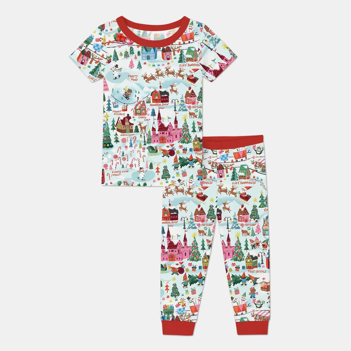 Santa's City Maps Two Piece Short Sleeve Pajama Set , Santa's City Maps Two Piece Short Sleeve Pajama Set - 12-18M / Red
