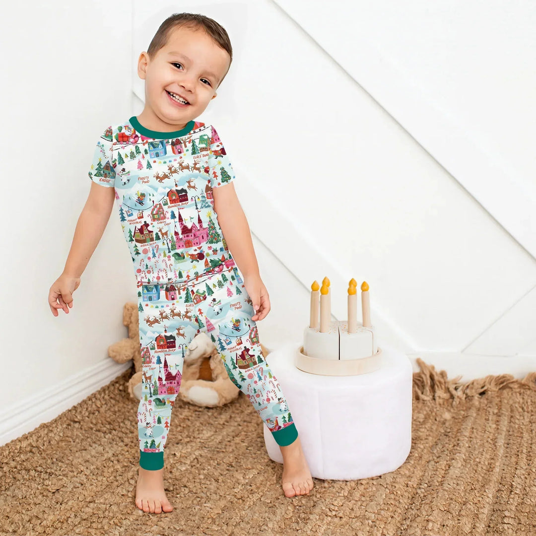Santa's City Maps Two Piece Short Sleeve Pajama Set , Santa's City Maps Two Piece Short Sleeve Pajama Set - 12-18M / Green