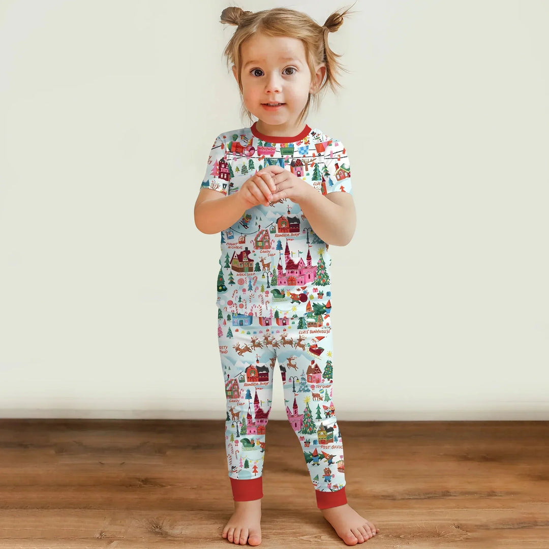 Santa's City Maps Two Piece Short Sleeve Pajama Set , Santa's City Maps Two Piece Short Sleeve Pajama Set - 12-18M / Green