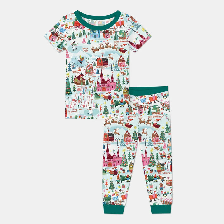 Santa's City Maps Two Piece Short Sleeve Pajama Set , Santa's City Maps Two Piece Short Sleeve Pajama Set - 12-18M / Green