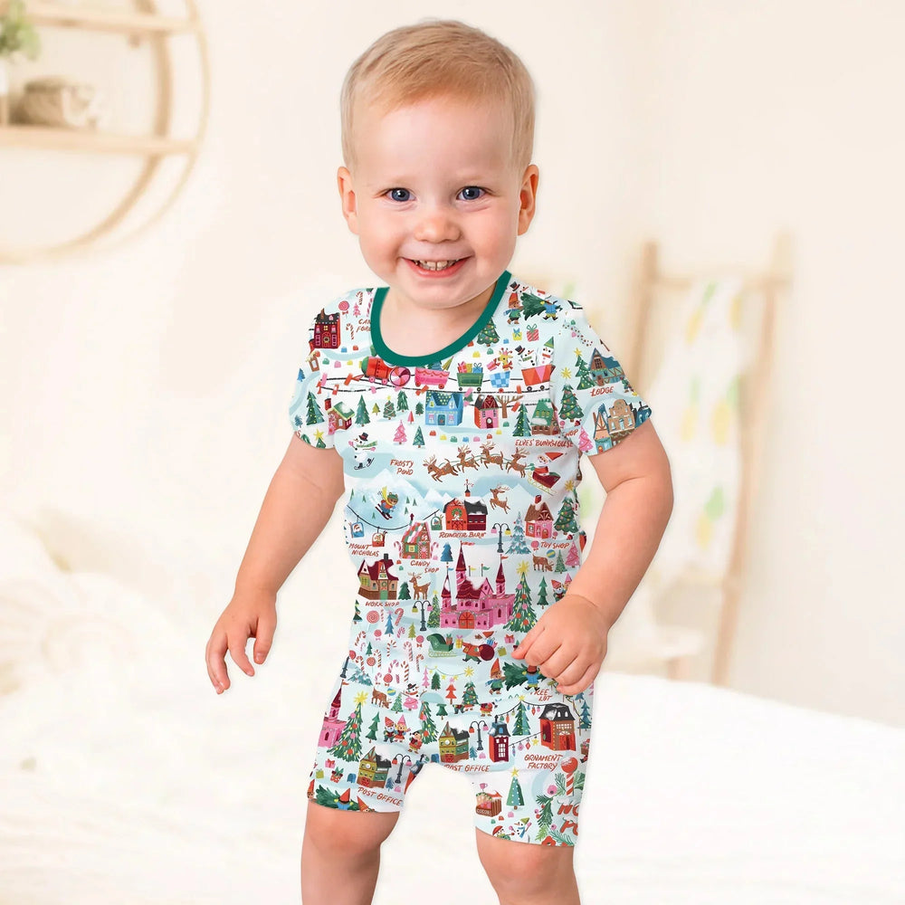 Santa's City Maps Two Piece Short Sleeve Shorts Pajama Set , Santa's City Maps Two Piece Short Sleeve Shorts Pajama Set - 12-18M / Green
