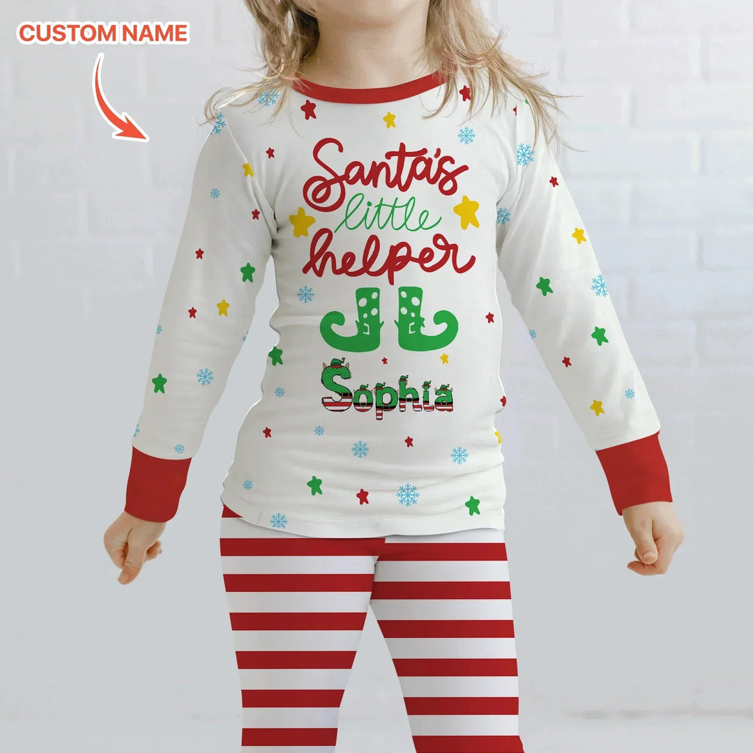 Santa's Little Helper Custom Name Two Piece Long Sleeve Pajama Set , Santa's Little Helper Custom Name Two Piece Long Sleeve Pajama Set - 12-18M