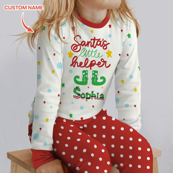 Santa's Little Helper Custom Name Two Piece Long Sleeve Pajama Set , Santa's Little Helper Custom Name Two Piece Long Sleeve Pajama Set - 12-18M