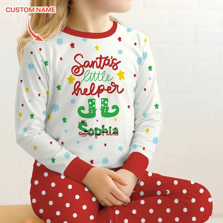 Santa's Little Helper Custom Name Two Piece Long Sleeve Pajama Set , Santa's Little Helper Custom Name Two Piece Long Sleeve Pajama Set - 12-18M