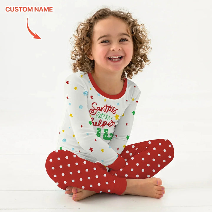 Santa's Little Helper Custom Name Two Piece Long Sleeve Pajama Set , Santa's Little Helper Custom Name Two Piece Long Sleeve Pajama Set - 12-18M