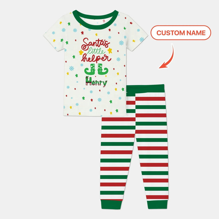 Santa's Little Helper Custom Name Two Piece Short Sleeve Pajama Set , Santa's Little Helper Custom Name Two Piece Short Sleeve Pajama Set - 12-18M