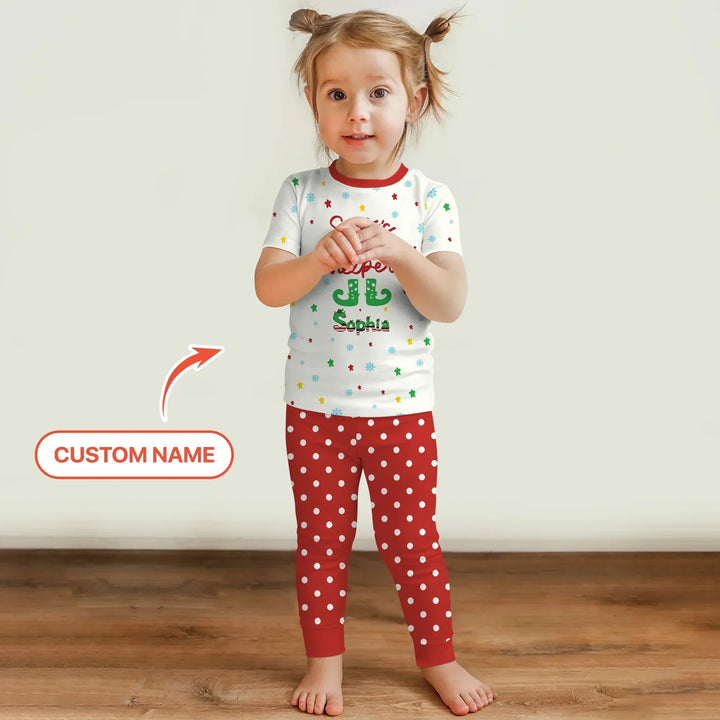 Santa's Little Helper Custom Name Two Piece Short Sleeve Pajama Set , Santa's Little Helper Custom Name Two Piece Short Sleeve Pajama Set - 12-18M