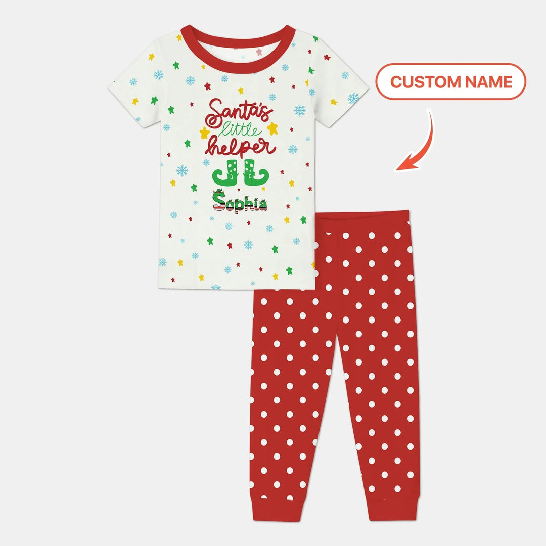 Santa's Little Helper Custom Name Two Piece Short Sleeve Pajama Set , Santa's Little Helper Custom Name Two Piece Short Sleeve Pajama Set - 12-18M