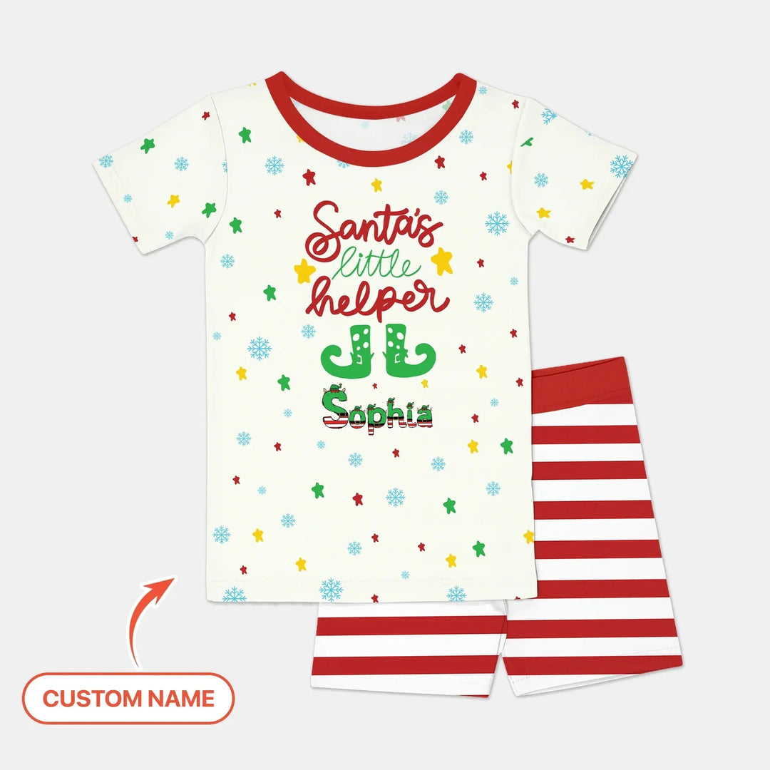 Santa's Little Helper Custom Name Two Piece Short Sleeve Shorts Pajama Set , Santa's Little Helper Custom Name Two Piece Short Sleeve Shorts Pajama Set - 12-18M