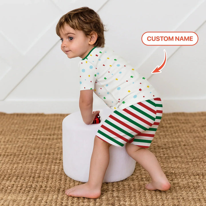 Santa's Little Helper Custom Name Two Piece Short Sleeve Shorts Pajama Set , Santa's Little Helper Custom Name Two Piece Short Sleeve Shorts Pajama Set - 12-18M