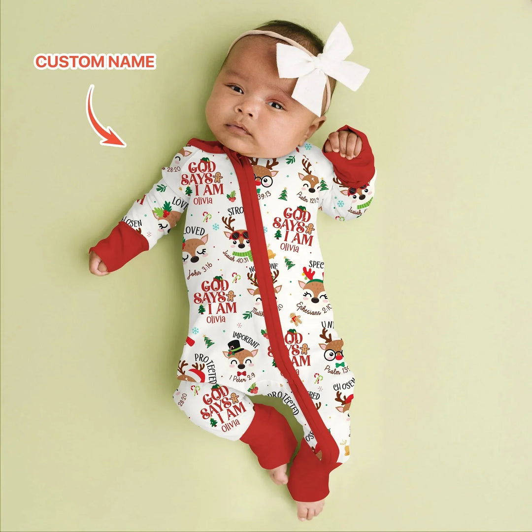 Santa’s Reindeer God Says I Am Custom Name Convertible Zippy , Santa’s Reindeer God Says I Am Custom Name Convertible Zippy - 0-3M