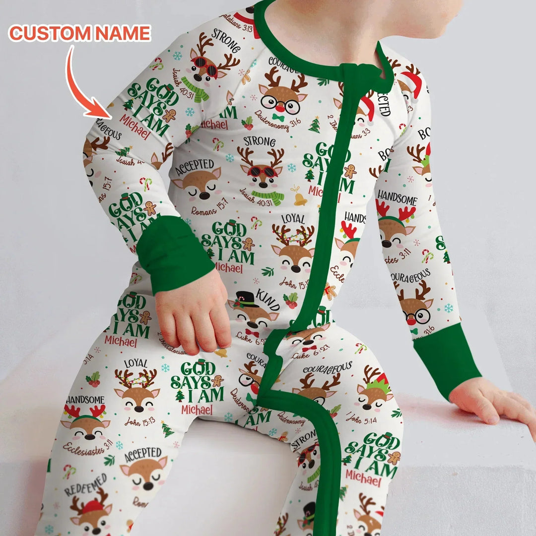 Santa’s Reindeer God Says I Am Custom Name Convertible Zippy , Santa’s Reindeer God Says I Am Custom Name Convertible Zippy - 0-3M