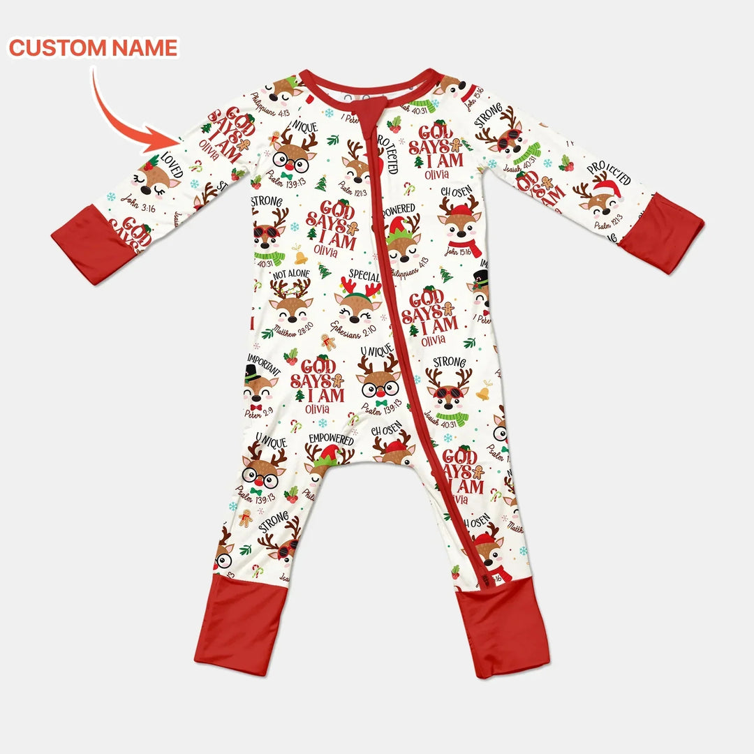 Santa’s Reindeer God Says I Am Custom Name Convertible Zippy , Santa’s Reindeer God Says I Am Custom Name Convertible Zippy - 0-3M