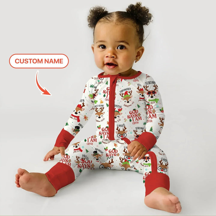 Santa’s Reindeer God Says I Am Custom Name Convertible Zippy , Santa’s Reindeer God Says I Am Custom Name Convertible Zippy - 0-3M