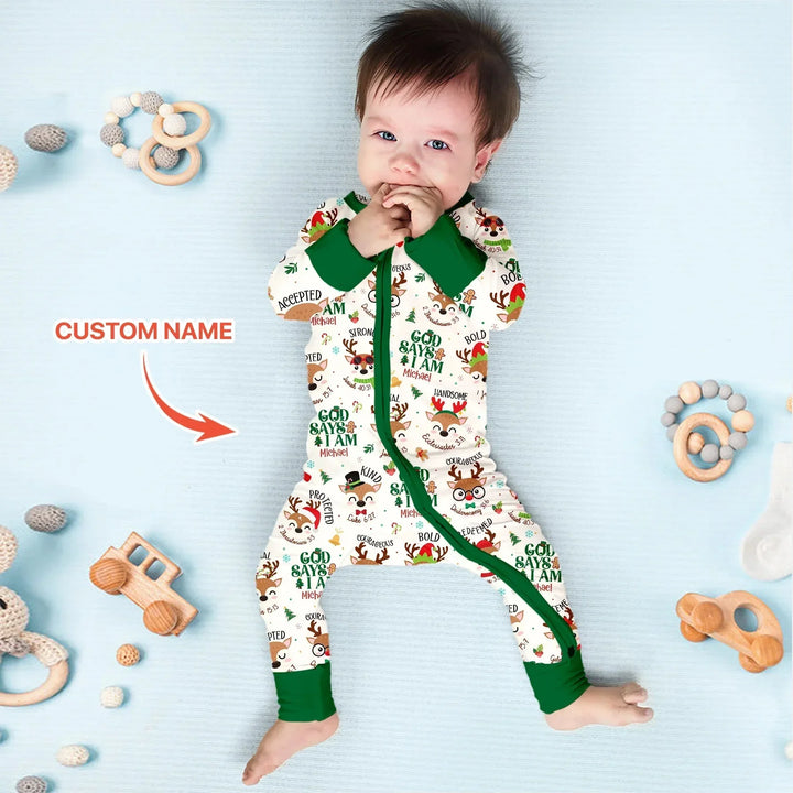 Santa’s Reindeer God Says I Am Custom Name Convertible Zippy , Santa’s Reindeer God Says I Am Custom Name Convertible Zippy - 0-3M