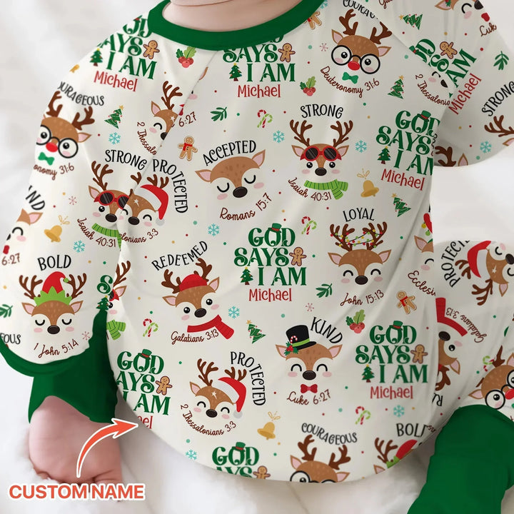 Santa’s Reindeer God Says I Am Custom Name Convertible Zippy , Santa’s Reindeer God Says I Am Custom Name Convertible Zippy - 0-3M