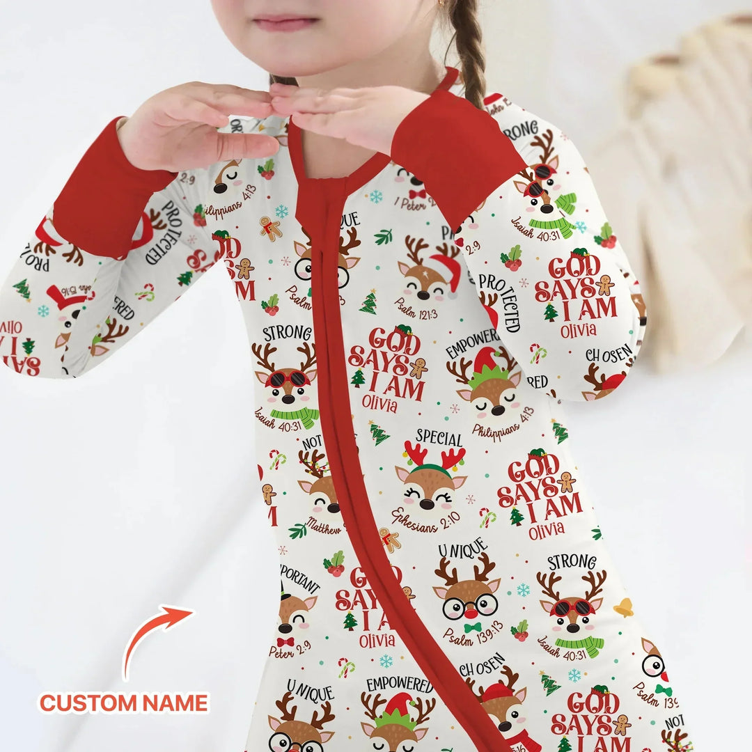 Santa’s Reindeer God Says I Am Custom Name Convertible Zippy , Santa’s Reindeer God Says I Am Custom Name Convertible Zippy - 0-3M