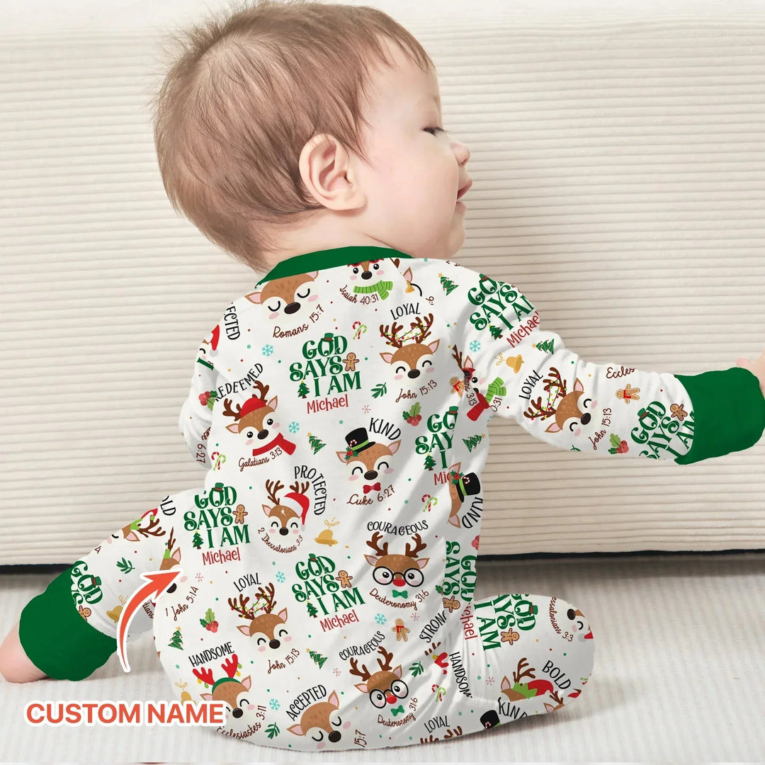 Santa’s Reindeer God Says I Am Custom Name Convertible Zippy , Santa’s Reindeer God Says I Am Custom Name Convertible Zippy - 0-3M
