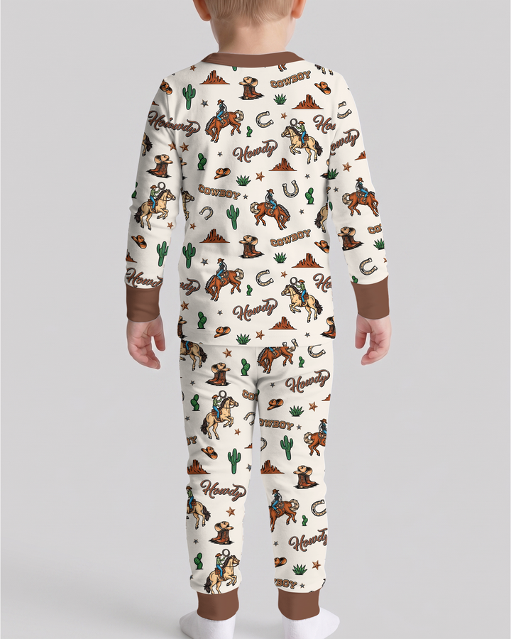 Personalized Family's Little Cowboy Bamboo Two Piece Long Sleeve Pajama Set