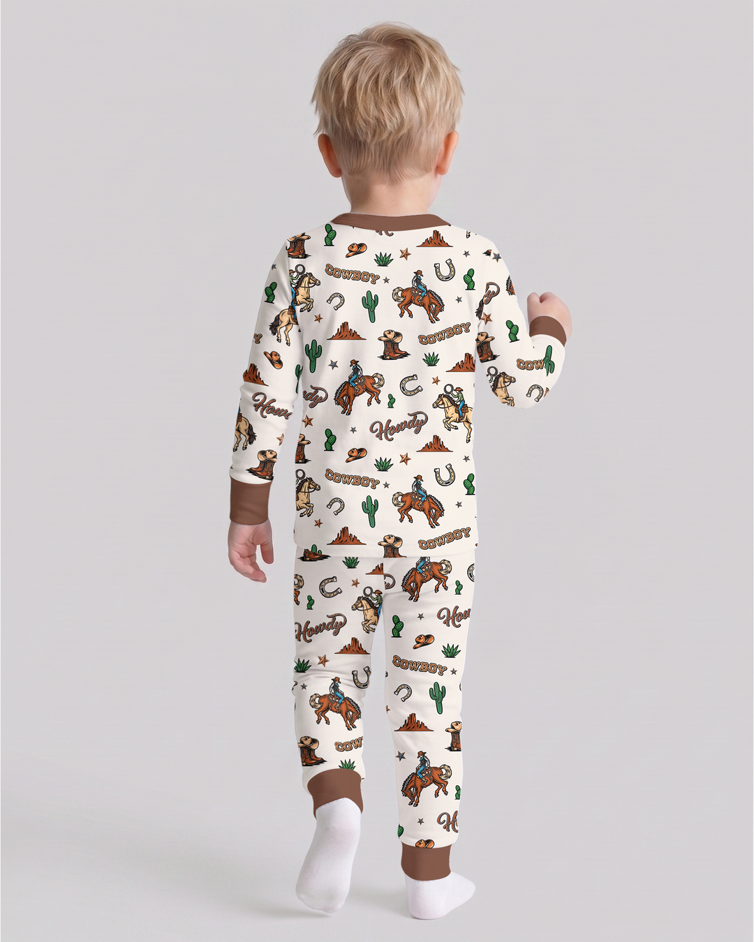 Personalized Family's Little Cowboy Bamboo Two Piece Long Sleeve Pajama Set