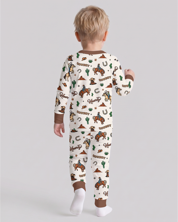 Personalized Family's Little Cowboy Bamboo Two Piece Long Sleeve Pajama Set