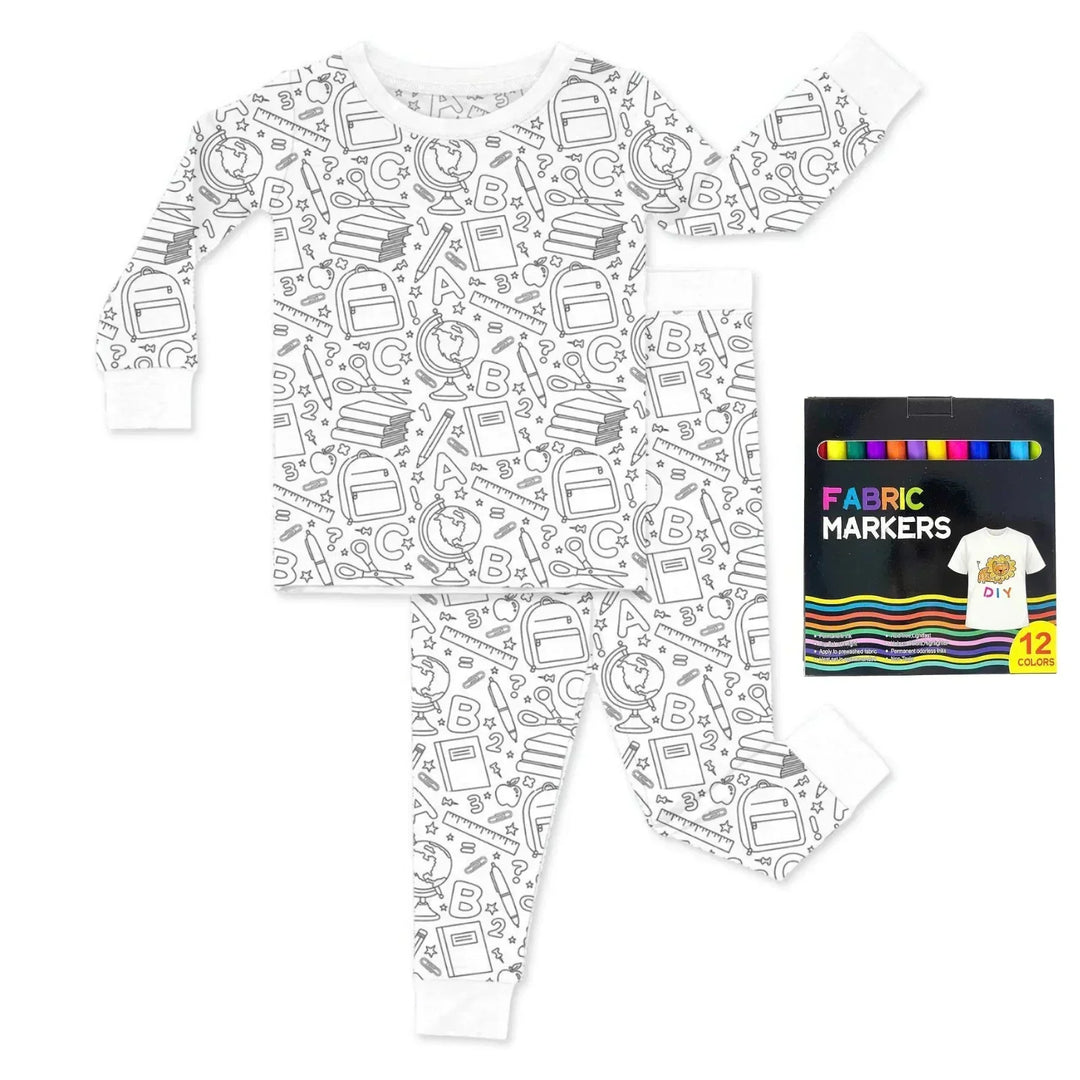 School Days Colorable Two Piece Pajama Set , School Days Colorable Two Piece Pajama Set - 3T