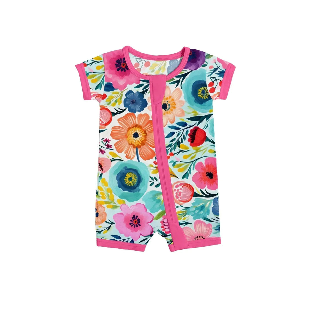 Secret Garden Shorty Zippered Romper , Secret Garden Shorty Zippered Romper - 0-3M