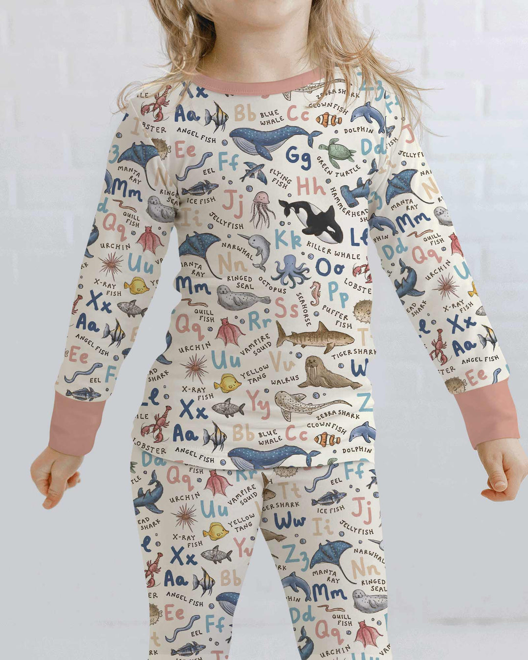 Ocean Animal Alphabet Bamboo Two Piece Long Sleeve Pajama Set