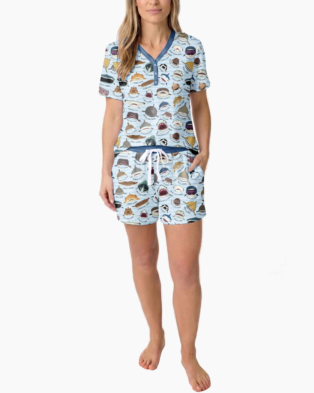 Shark Faces Bamboo Women Short Sleeve Short Pajama Set