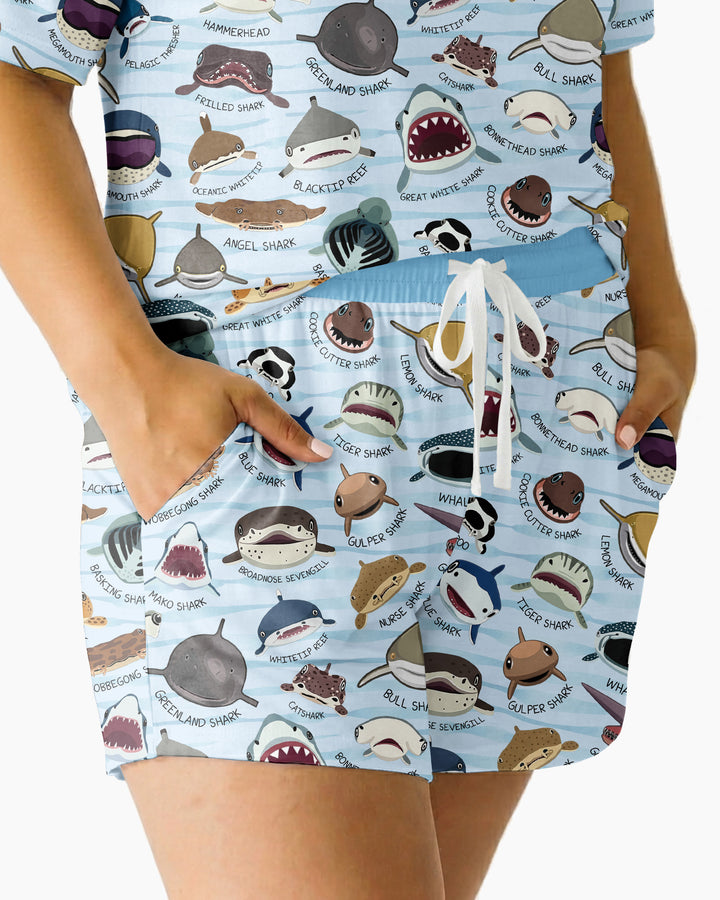 Shark Faces Bamboo Women Short Sleeve Short Pajama Set