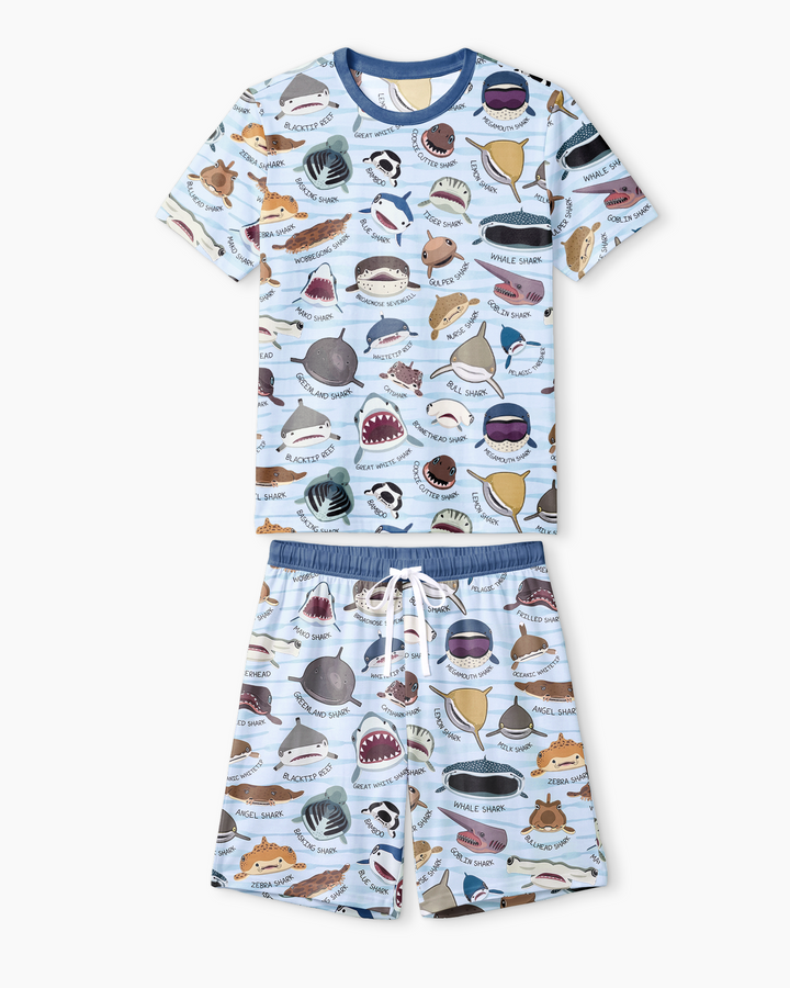 Shark Faces Bamboo Men Short Sleeve Short Pajama Set