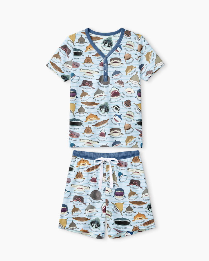 Shark Faces Bamboo Women Short Sleeve Short Pajama Set