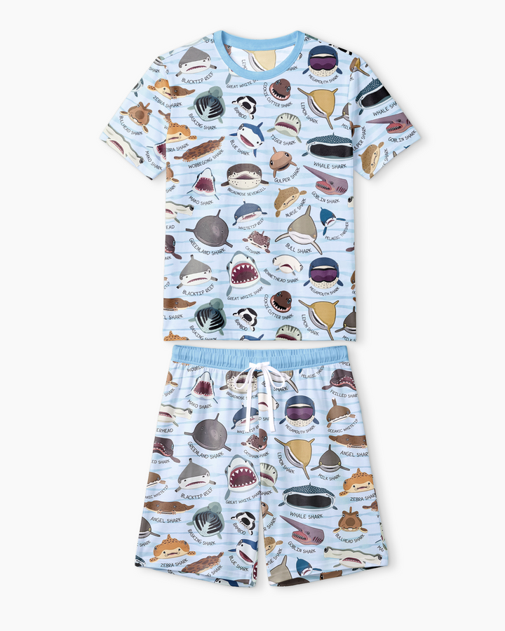 Shark Faces Bamboo Men Short Sleeve Short Pajama Set