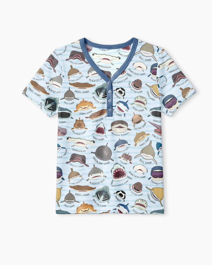 Shark Faces Bamboo Women Short Sleeve Short Pajama Set