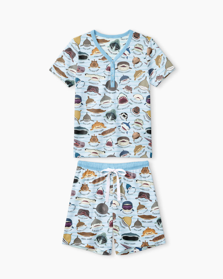 Shark Faces Bamboo Women Short Sleeve Short Pajama Set