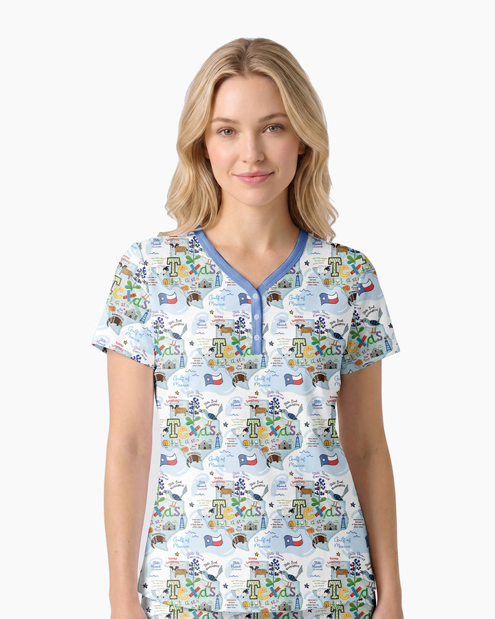 Texas Map Family Matching Bamboo Women Short Sleeve Short Pajama Set