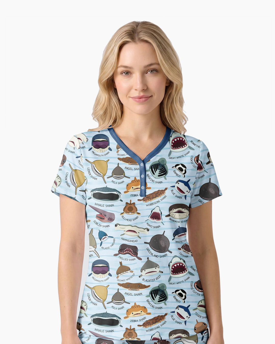 Shark Faces Bamboo Women Short Sleeve Short Pajama Set