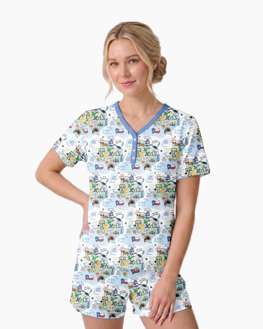 Texas Map Family Matching Bamboo Women Short Sleeve Short Pajama Set
