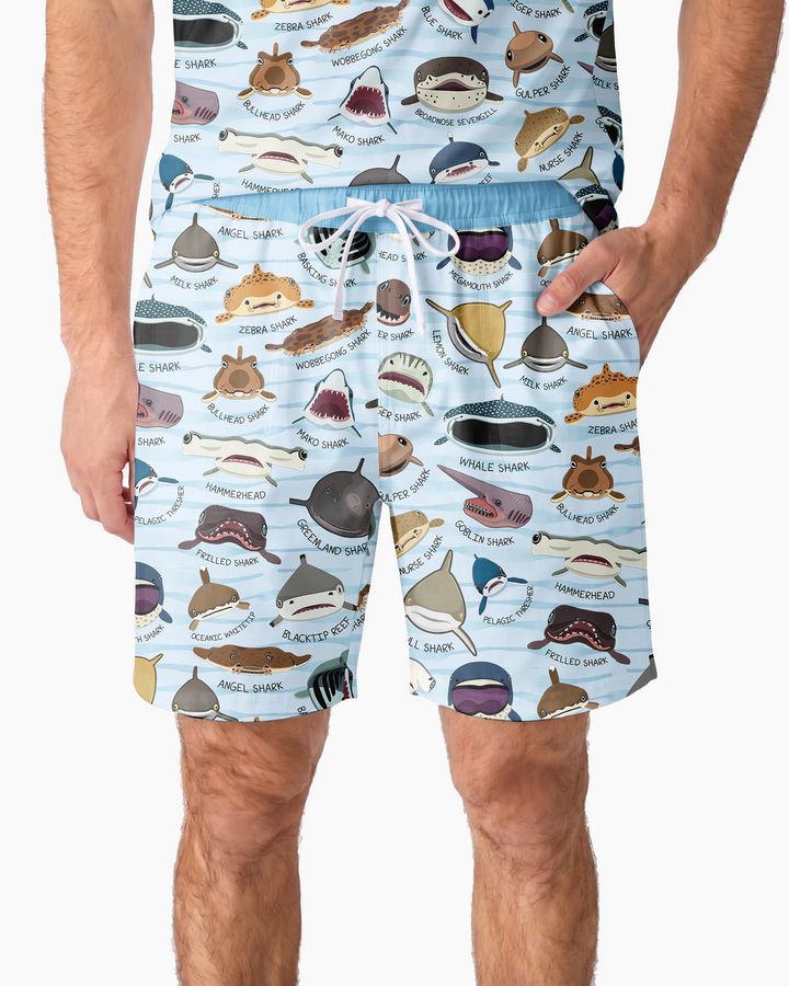 Shark Faces Bamboo Men Short Sleeve Short Pajama Set